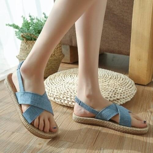 Linen Sandal Lady Student Summer Simplicity 2021 New Flat Maternity Sandals for Women Roman Casual Shoes Woman A029