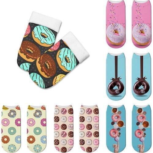 Cute Cartoon Donut Food 3D Printing Socks Low Cut Funny Colourful Snack Nutella Socks Cotton Unisex Sox Chaussettes Femmes