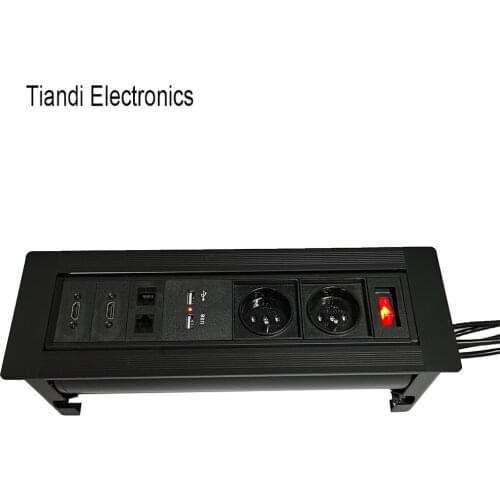 Hidden multifunction manual rotary right angle tabletop socket and switch EU plug with USB charging dual HDMI network interface