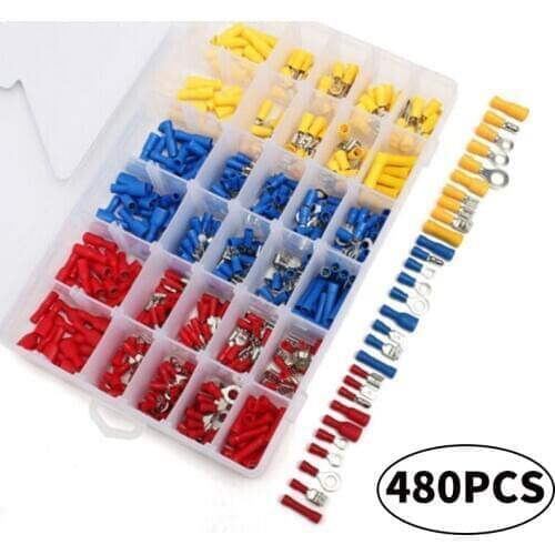 480PCS Mixed Assorted Lug Kit Crimp Connectors Insulated Electrical Crimp Terminals with 30 Sizes Electrical Wire Connector Set