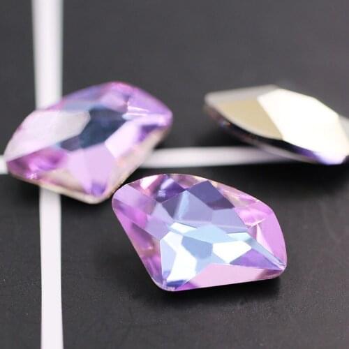 Factory sales 9x14mm Purple light crystal shell shape K9 pointback glass rhinestones for clothing Accessories