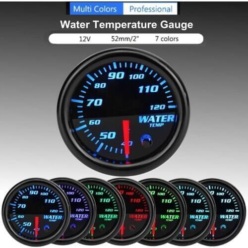 Universal Car 2" 52mm 12V Black 7 Color LED Water Coolant Temperature Temp Gauge Meter