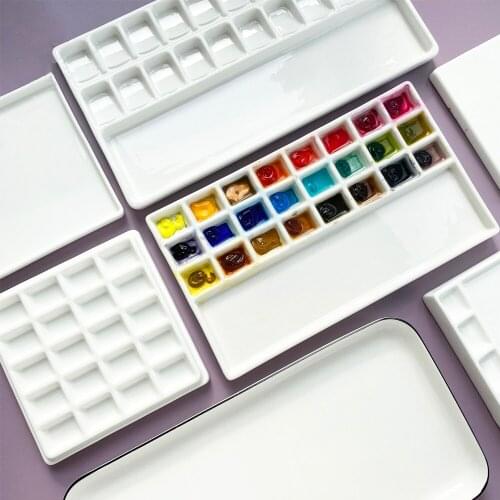 High quality Ceramic watercolor palette rectangular multi-grid white porcelain palette art supplies paint palette with lid Wate
