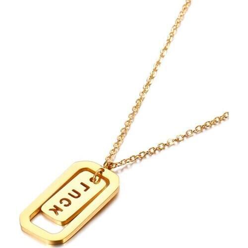 Japan and South Korea Stainless Steel New Style Tassel Rectangle LUCK Necklace Clavicle Necklace