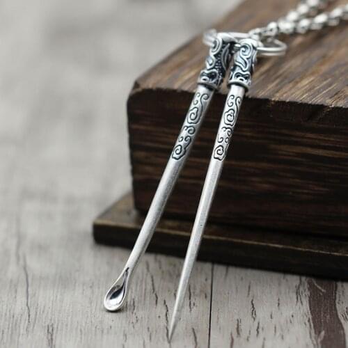 S990 silver jewelry individuality matte Ershao retro silver toothpick auspicious clouds do old men and women Pendant