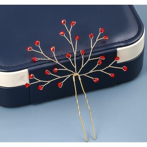 Handmade Gold Red Crystal Hairpins And Clips Wedding Hair Accessories For Bridal Headpiece Women Hair Jewelry Fashion Hair Vine