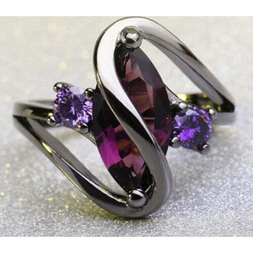 Hot Sale Retro 2 Colors Blue Purple Zircon Crystal ful Rings For Women Wedding Engagement Jewelry Black Rings
