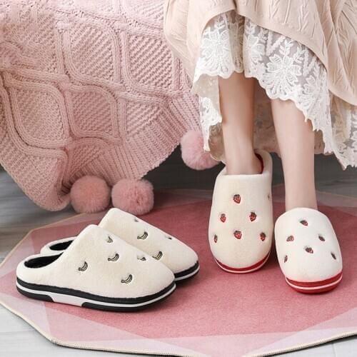 Women Warm Plush Home Slippers Fashion Fruit Indoor Slipper Non-slip Soft Lovers Winter Female Shoes