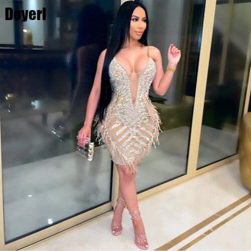 Rhinestone Sparkly Birthday Dress for Women Sexy Glitter Long Sleeve Mini Night Club Party Dress Celebrity Bodycon Bandage Dress