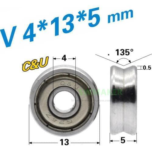 1pcs 4*13*5mm U groove V type concave wheel, humanistic C&U bearing 624ZZ non-standard pulley/crane/guide wheel/rolling wheel