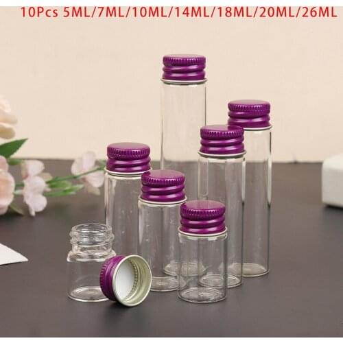 10Pcs 5/7/10/14/18/20/26ML Tiny Glass Jar Bottles with Aluminium Lid Storage Jar