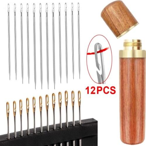 12pcs Self-Threading Blind Needles Stainless Steel Quick Threading Needle-side Hole Sewing Needles DIY Apparel Punch Threader