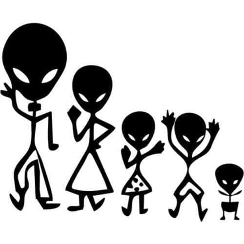 18*14.5CM Cartoon Alien Family Car Sticker Vinyl Decals Interesting Car Styling Black/Silver C7-1193