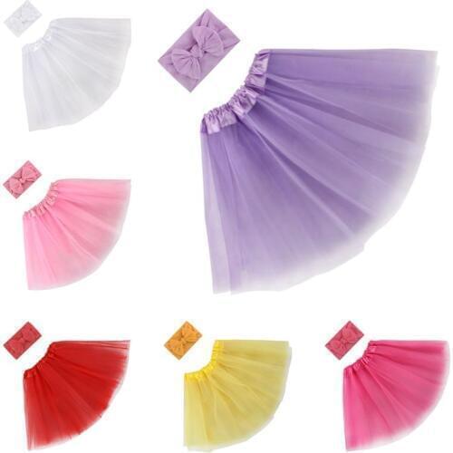 2Pcs/set Skirt Sweet Baby Girls Tulle Tutu Skirt Hair Band Newborn Photography Props K1MA New