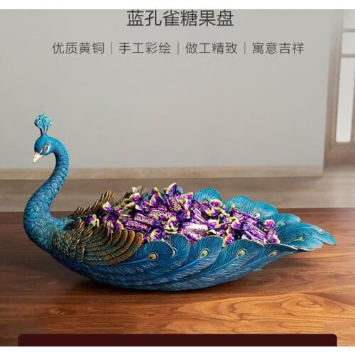 2021 HOME Club BAR High grade decorative ART Bring GOOD LUCK Auspicious Rich bird peacock bronze Sculpture Fruit candy tray