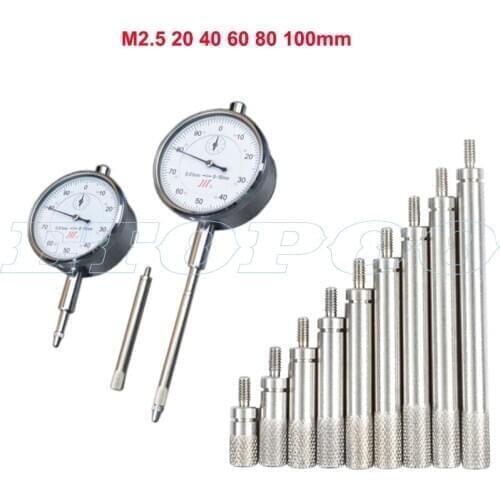 5pcs M2.5 20 40 60 80 100mm HSS Indicator Dial Rod Dia 5mm Digital Indicator Extension Stem Rod Set for Height Gauge Depth Gauge