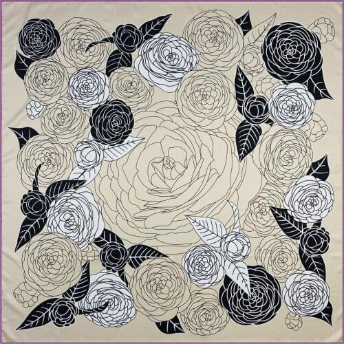 90cm Hand Rolled Edges Luxury Rose Twill 100% Silk Scarf Women Foulard Hijab Scarf Head Square Scarves Shawl 2021 Brand Design