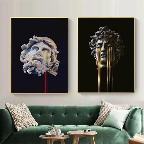 Abstract Gold Art Poster David Sculpture Canvas Picture Modern Decoration for Home and Room Frameless Painting for Interior