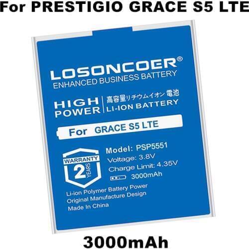 LOSONCOER PSP5551 3000mAh Battery For Prestigio Grace S5 LTE PSP5551 PSP 5551 DUO PSP5551DUO Smart Phone Batteries+Quick Arrive