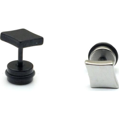 Alisouy 2 pieces small Cute Rhombus Square Steel Black Titanium steel Men Women Ear Studs Earrings simple classic stud earrings