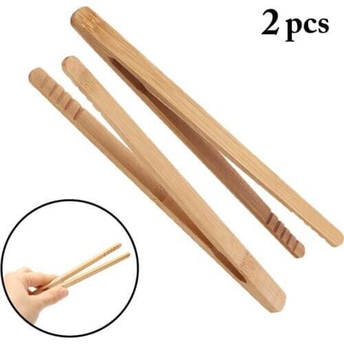 2PCS Bamboo Food Tongs Creative Non-Slip Salad Tongs Dessert Tongs For Kitchen Tea Tools Kitchen Accessories