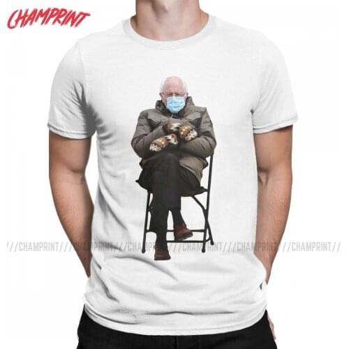 Bernie Sanders Mittens Sitting In Chair T-Shirt Men Funny Cotton Tees O Neck Short Sleeve T Shirt Gift Idea Tops