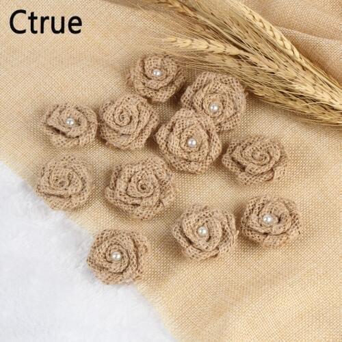 10pcs mini size Handmade Jute Hessian Burlap rose Flower DIY Craft baby shower rustic wedding decor vintage wedding decoration
