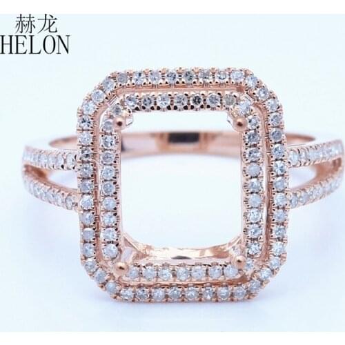 HELON Cushion 10x8mm Solid 14K Rose Gold 0.5ct Genuine Natural Diamonds Semi Mount Emgagement Ring For Women Birthday Best Gift