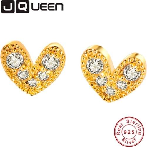 JQUEEN Classic 24k Gold Heart-shaped Diamond Earrings 925 Earrings Wedding For Women Jewelry Bague Femme
