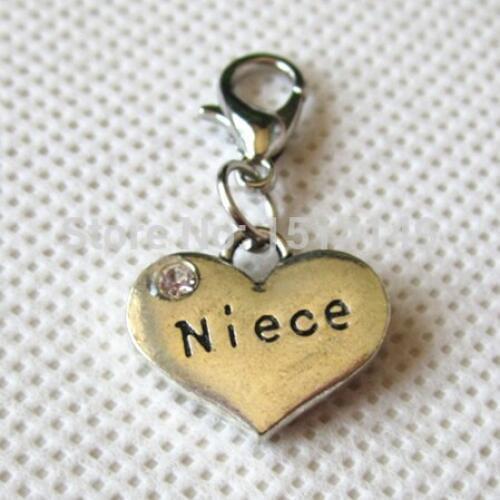 Hot selling silver heart niece dangle charms with lobster clasp for diy jewelry living floating lockets