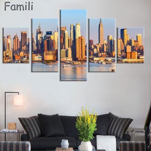 Fashion HD Printed New York City Canvas Painting Childrens Room Home Decor Paintings 5 Panel Frameless Wall Art Paintings