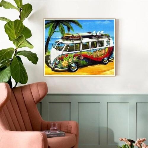 Uone New Diamond Painting DIY Cross Stitch Kit Paint VW Car Bus Cartoon Embroidery Rhinestone Kids Adult Home Office Decor Gift