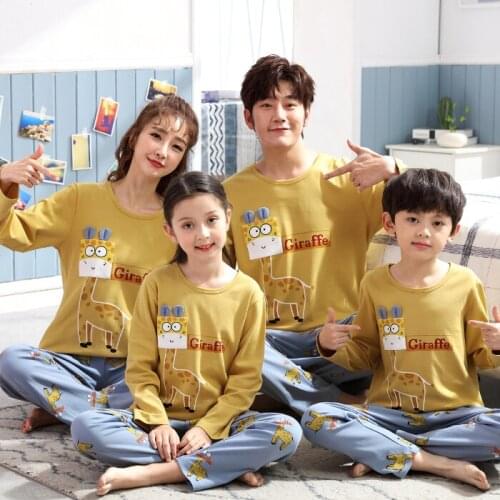 New Autumn Cute Cartoon Parent-Child Pajamas For Boys Girls Children Pure Cotton Long Sleeve Home Wear Kids Clothes Casual