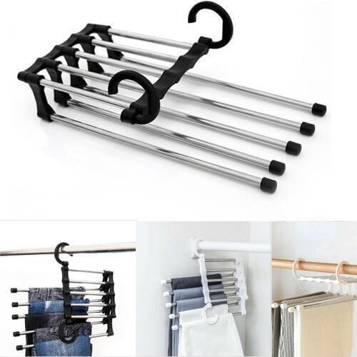 New Magic Hanger 2 Color Multi-functional Pants Rack Shelves 5 in1 Stainless Steel Wardrobe Magic Hanger Save Space Hot Sale