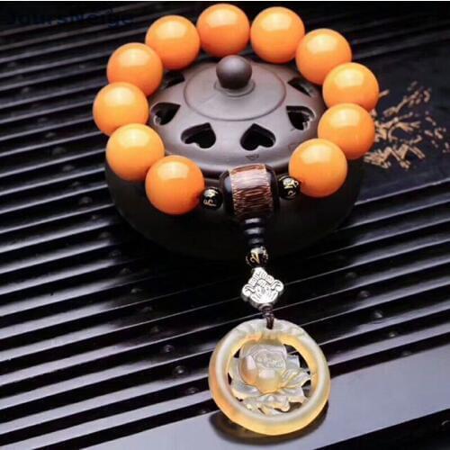 Wholesale Fine Wild Natural Turtle Shell Bracelets Beads With Lotus Pendant Hand String Rosary Tibetan National Style Bracelet