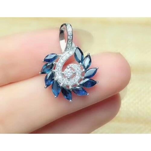 Fashion Peacock Flower natural blue sapphire Pendant natural gemstone pendant necklace S925 silver girl party gift fine jewelry