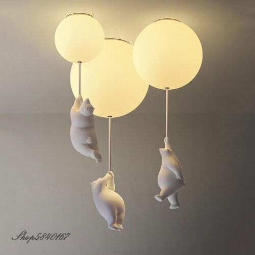 Modern Children Ceiling Lights Polar Bear Lamp Living Room Bedroom Lamps Decor Personality Animal Hanging Ceiling Lighting LED