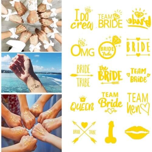 Engaged Team 10 P.S. Engaged To Be a temp labeled Golden Tattoo DIY Hen Bachelorette Wedding party Wedding decorating supplies
