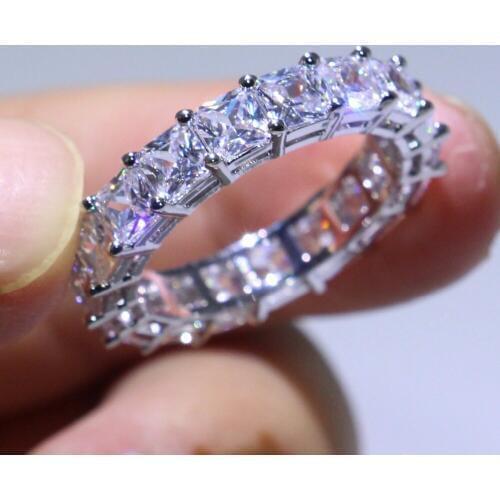 Luxury Jewelry 925 Sterling Silver High Quality Choucong Princess Cut 5A CZ Square Zirconia Eternity Women Wedding Band Ring Set