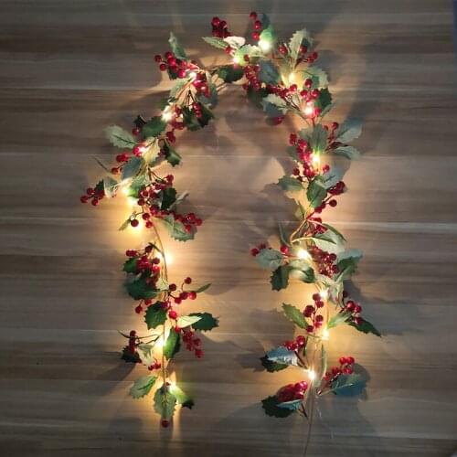 Christmas Artificial Rattan Full Berries Green Leaves Glowing Garland For Home Decor Farmhouse Decoration