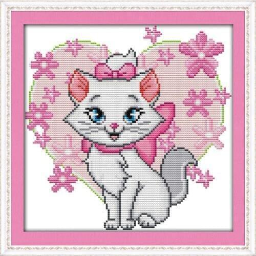 Pink cat(8) cross stitch kit cartoon 14ct 11ct count print canvas stitches embroidery DIY handmade needlework plus