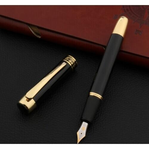 Luxury High Quality Brand Hero 9018 Fountain Pen Black Golden 0.7MM Fude bending Calligraphy Nib Stationery Office Supplies