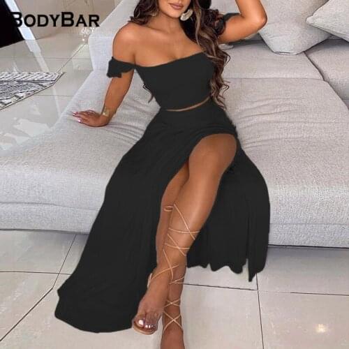 Sexy One-neck Cropped Top + Split Skirt Ladies Fashion Bohemian Vintage Sets Bohemian Print Plus Size Party Two Pieces Suits 3XL