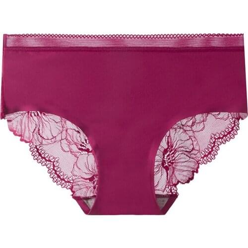 Sexy lace mesh breathable panties for women comfortable midwaist thin summer ice silk bacteriostatic briefs