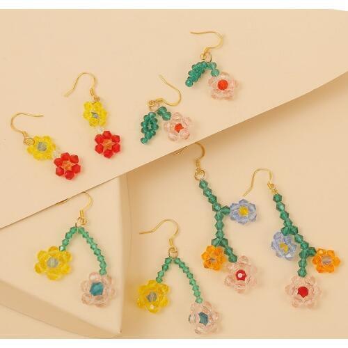 Korean Style 2020 Fashion Female Handmade Bead Flower Drop Earrings For Women Girls Trendy Crystal Beaded Dangle Earring Jewelry