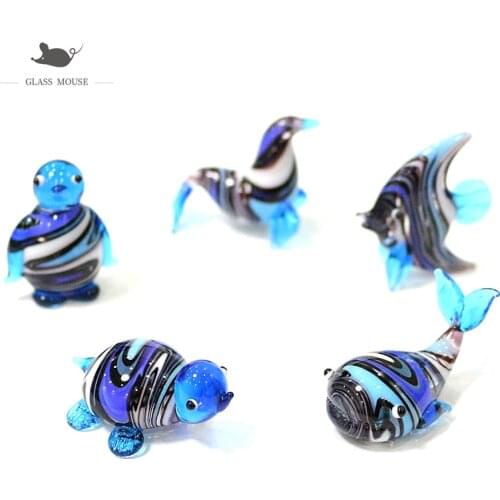 Glass Marine Animal Miniature Figurines Cute Turtle, Sea Lion, Ocean Fish, Whale, Penguin Ornaments Aquarium Decor Accessories