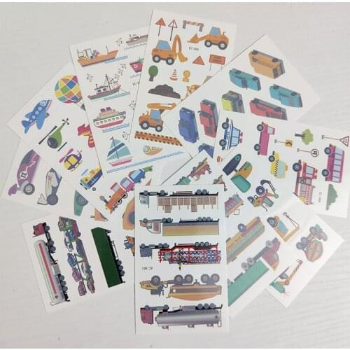 10pc Children Temporary Tatoo Sticker Waterproof Fake Tattoo Train Tank Truck Ferry Aircraft Tattoos Hand Foot Tatouage Boy Girl
