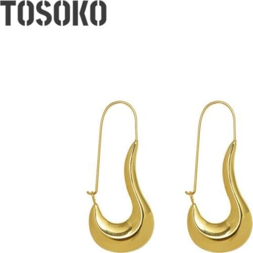 TOSOKO Stainless Steel Jewelry Geometric Shaped Retro Earrings Hip Hop Earrings 18 K Gold Female Exaggerated Earrings BSF498