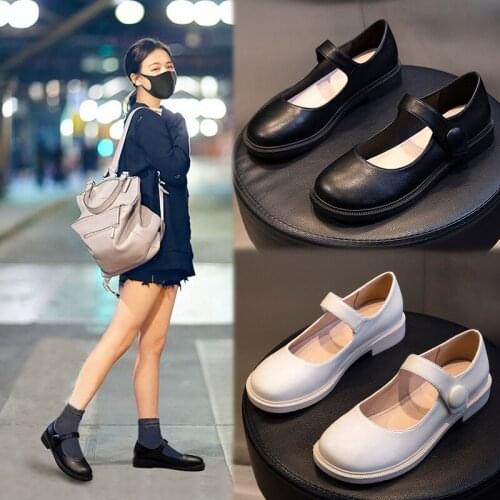 Genuine Leather White Shoes Flat-bottomed Shallow Mouth Single Shoes Female Student Shoes Casual Womens Shoes Lolita Shoes