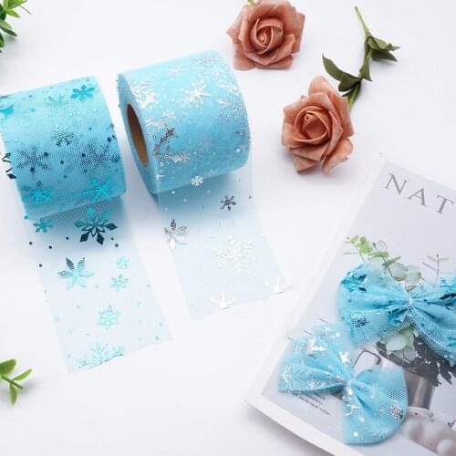 25yard/roll 6cm Glitter Snow Flower Pattern Tulle Roll Tutu Skirt Fabric for Wedding Birthday Party Decoration DIY Sashes Runner